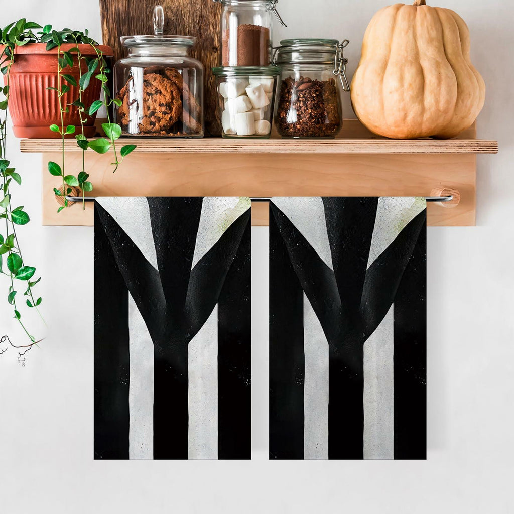 Jiudungs Halloween Kitchen Towels Set of 2 Black White Stripe 18x26 Inch - Proven Kitchen