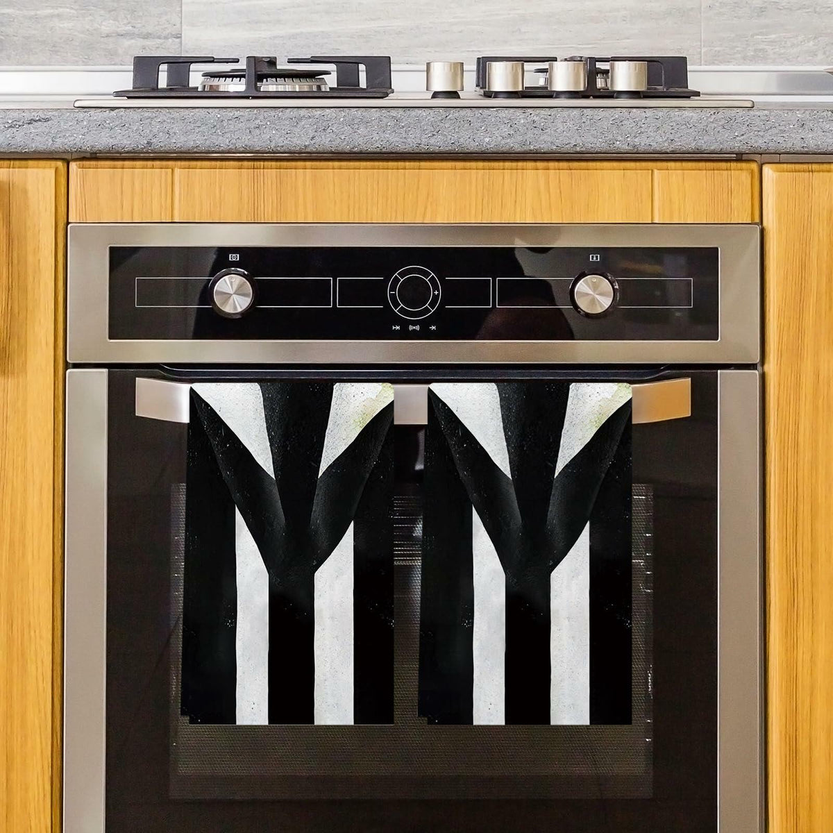 Jiudungs Halloween Kitchen Towels Set of 2 Black White Stripe 18x26 Inch - Proven Kitchen