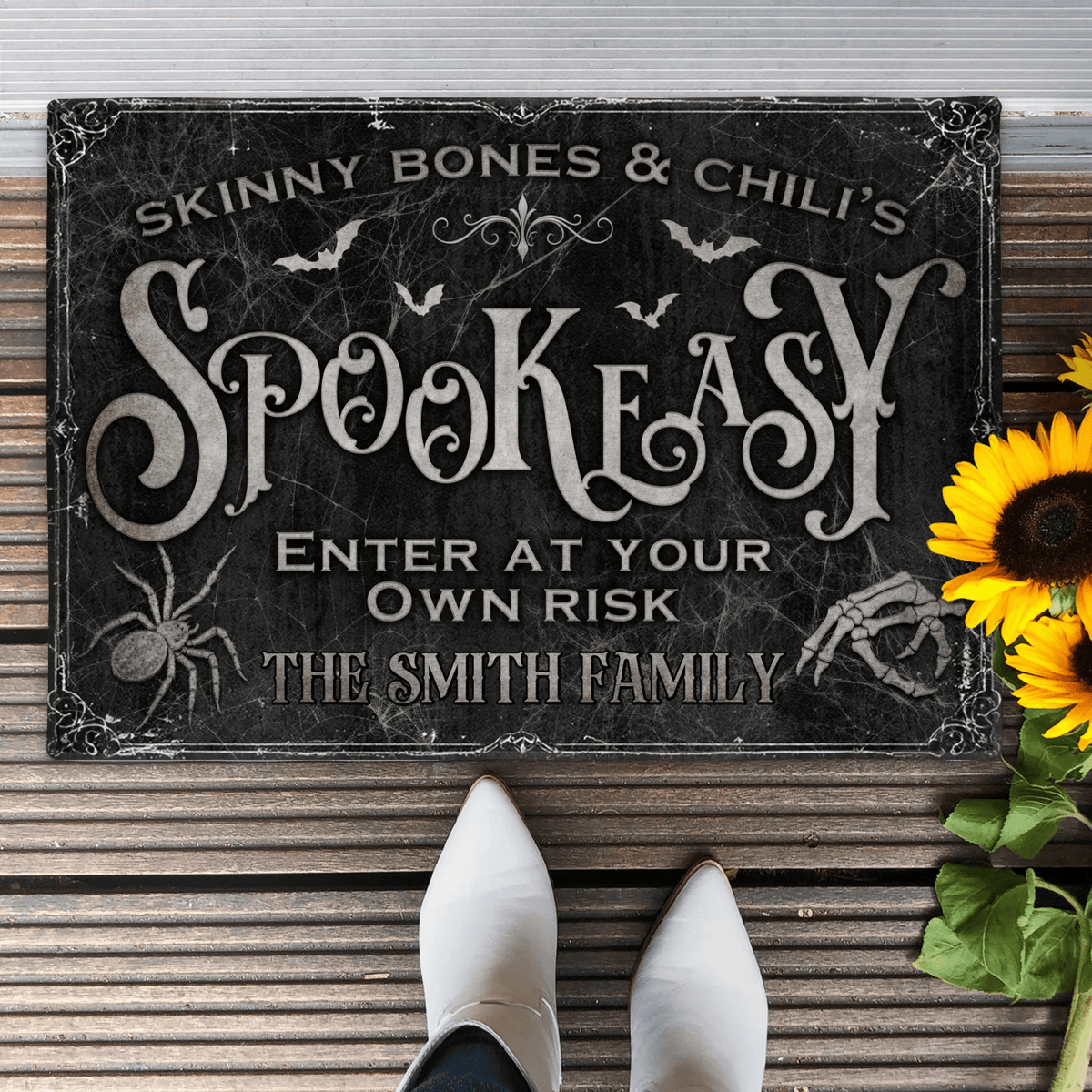 Personalized Spooky Doormat - Halloween Gift Idea For Family - Skinny Bones & Chili's Spookeasy - Proven Kitchen