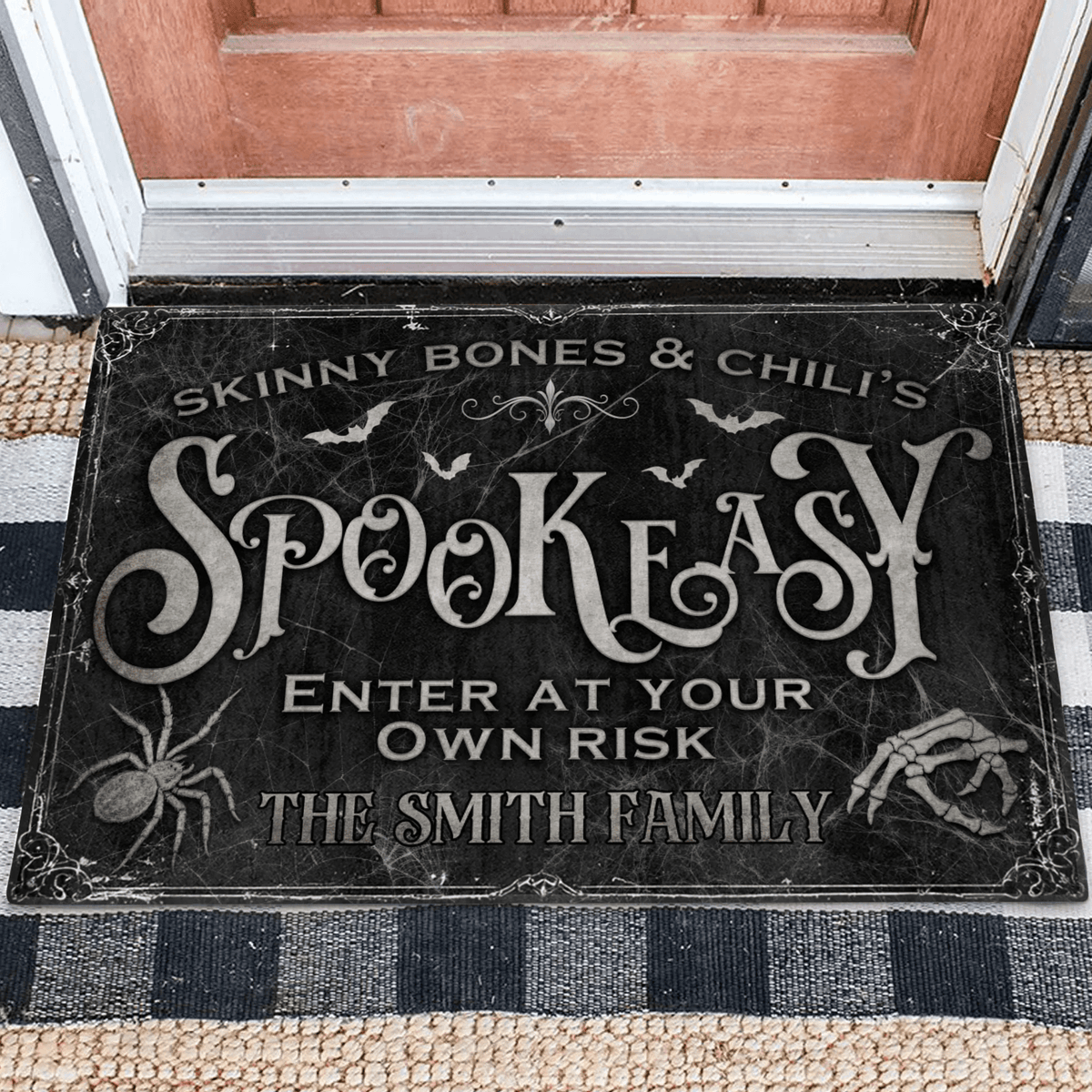 Personalized Spooky Doormat - Halloween Gift Idea For Family - Skinny Bones & Chili's Spookeasy - Proven Kitchen