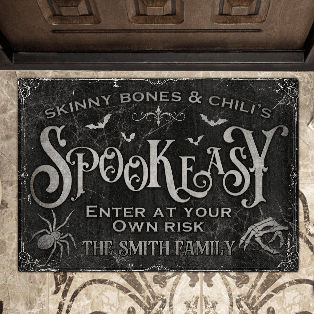 Personalized Spooky Doormat - Halloween Gift Idea For Family - Skinny Bones & Chili's Spookeasy - Proven Kitchen
