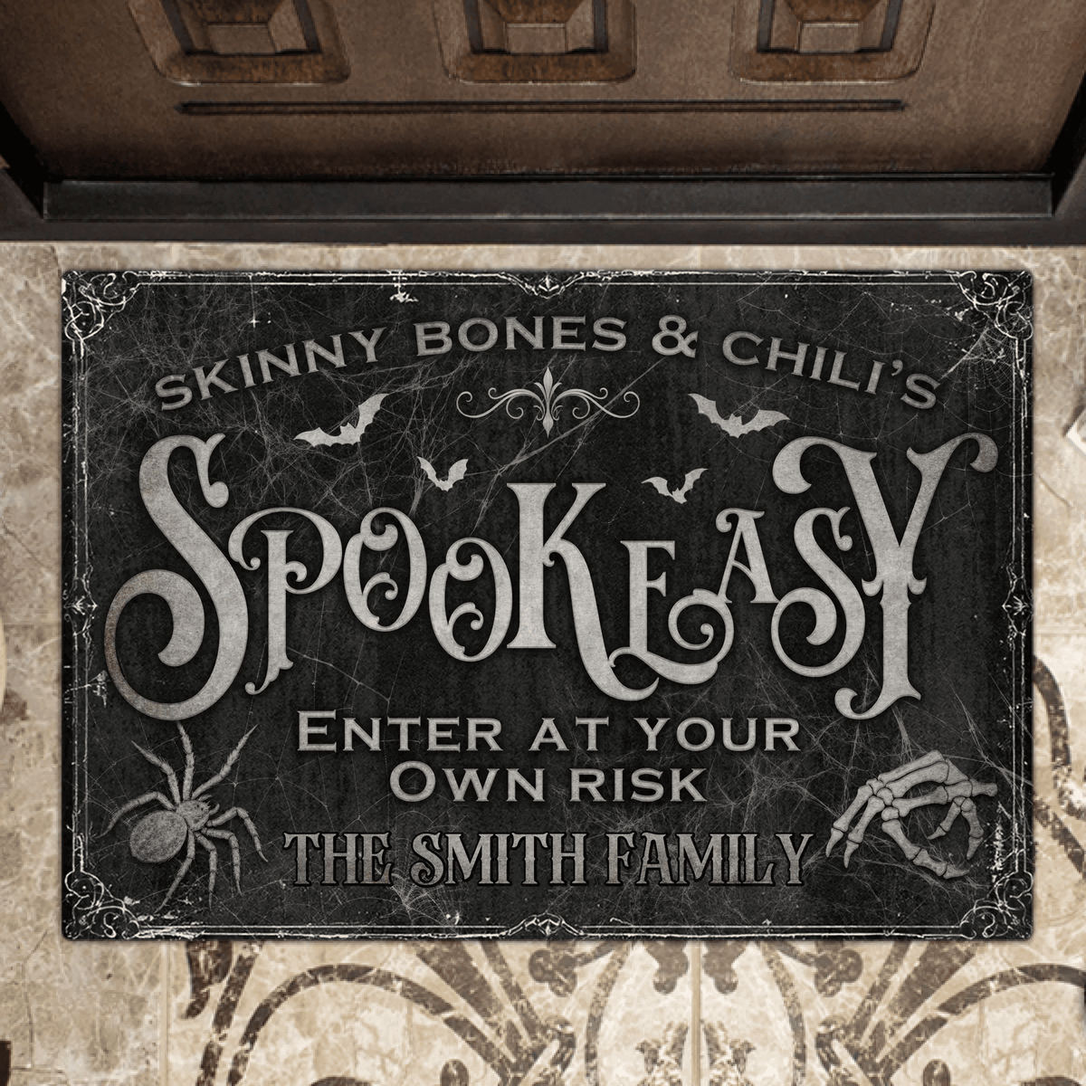Personalized Spooky Doormat - Halloween Gift Idea For Family - Skinny Bones & Chili's Spookeasy - Proven Kitchen