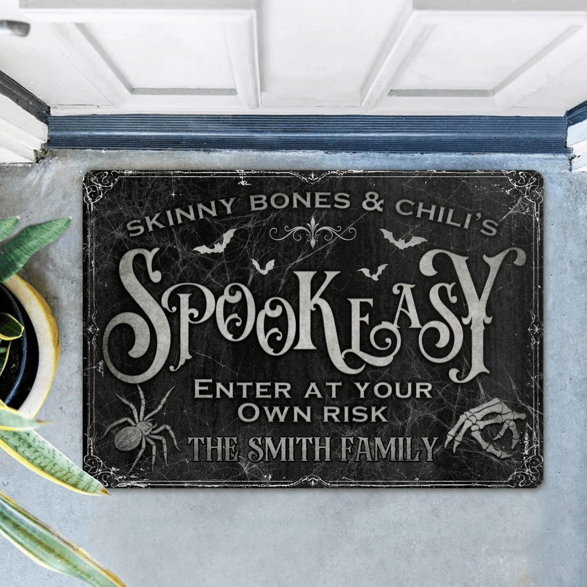 Personalized Spooky Doormat - Halloween Gift Idea For Family - Skinny Bones & Chili's Spookeasy - Proven Kitchen