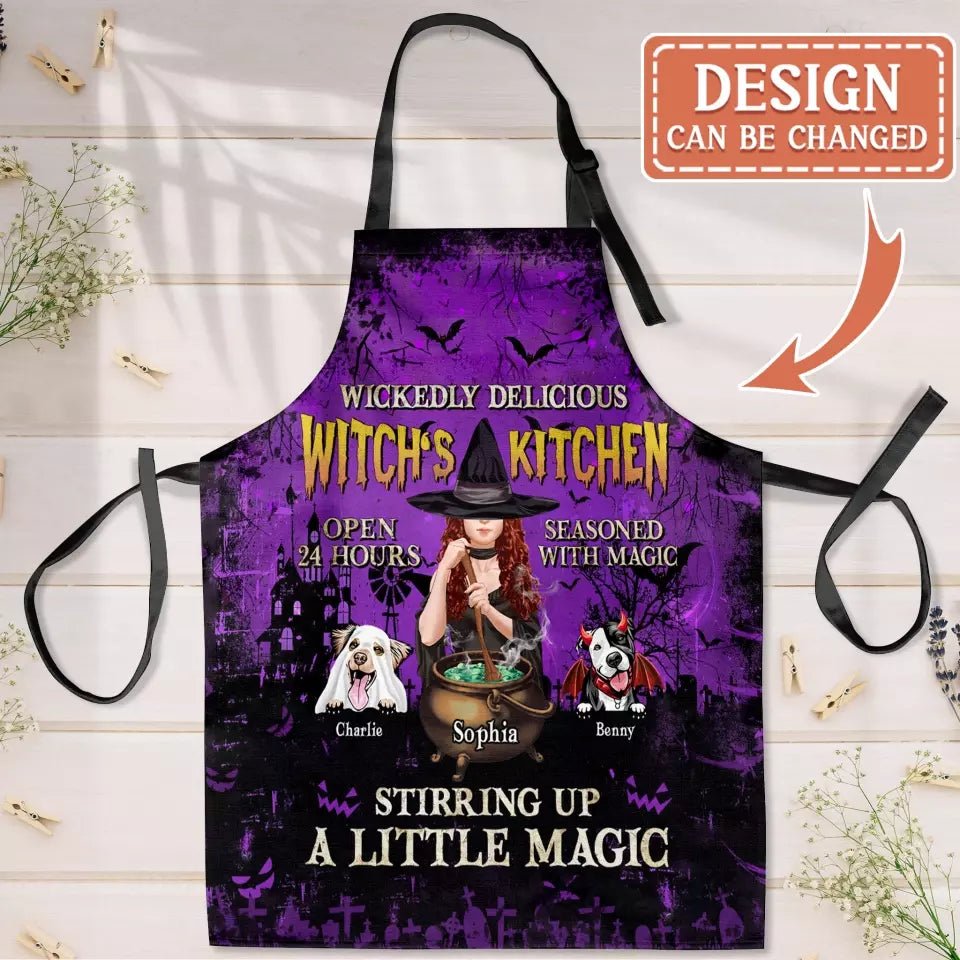 Personalized Witch Dog Kitchen Fashion Home Pocketless Apron - Halloween Gift Idea For Dog Lover - Wickedly Delicious Witch's Kitchen - Proven Kitchen