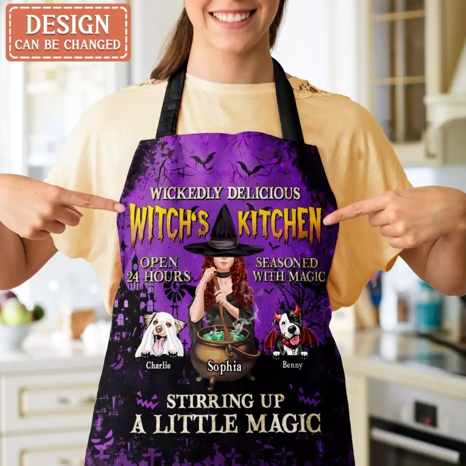 Personalized Witch Dog Kitchen Fashion Home Pocketless Apron - Halloween Gift Idea For Dog Lover - Wickedly Delicious Witch's Kitchen - Proven Kitchen
