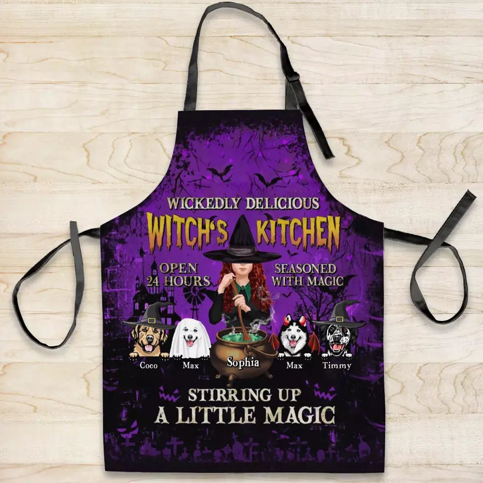 Personalized Witch Dog Kitchen Fashion Home Pocketless Apron - Halloween Gift Idea For Dog Lover - Wickedly Delicious Witch's Kitchen - Proven Kitchen