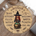 Personalized Witch Foldable Round Rug - Gift Idea For Halloween - In My Kitchen Filled With Care I Welcome Water, Earth, Fire, Air - Proven Kitchen