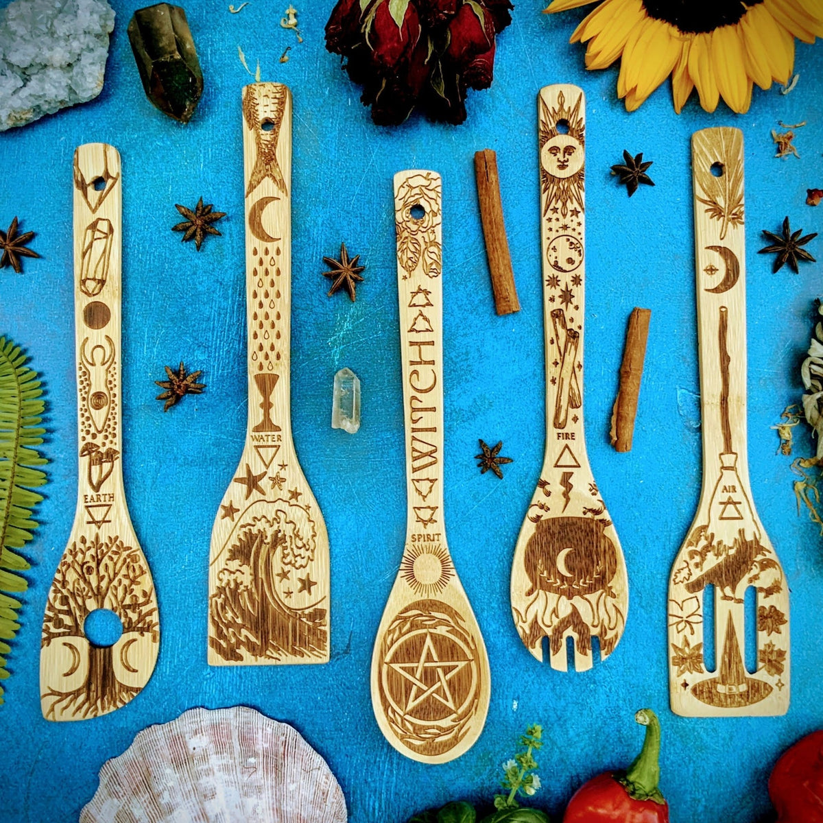 The 5 Elements Halloween Bamboo Large Kitchen Utensils Set - Proven Kitchen